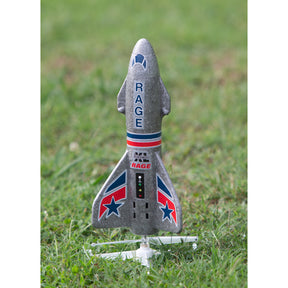 Grey model rocket on a stand, ready for flight on green grass for Rage R/C RGR4150G
