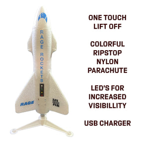 White electric rocket with parachute and stand, ready for launch for Rage R/C RGR4150W