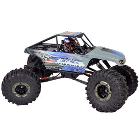 Remote control crawler with large off-road tires and open roll cage for RedCAT Danchee Ridgerock, rear view