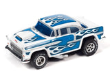 Muscle Cars USA - X-Traction - Release 30 | SC354 | Auto World-Auto World-#1 1955 Chevrolet Bel Air WHITE/BLUE FLAMES-ProTinkerToys