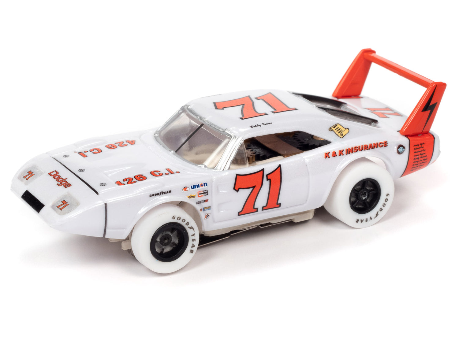 iWheels White Stock Car Legends R31 | SC355 | X-Traction-Auto World-1969 Dodge Daytona - K&K Insurance - Bobby Isaac | SC355ISAAC-ProTinkerToys