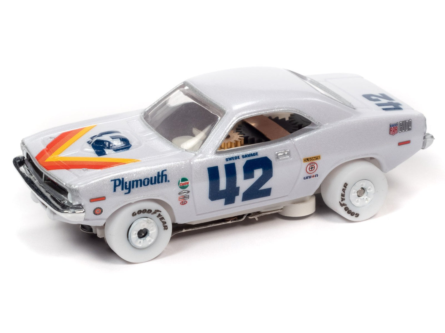 iWheels White Trans Am Racers - Thunderjet - Release 32 | SC362 | Auto World Slot Cars-Auto World-WHITE #2 - Savage – 1970 AAR Plymouth Barracuda #42-ProTinkerToys