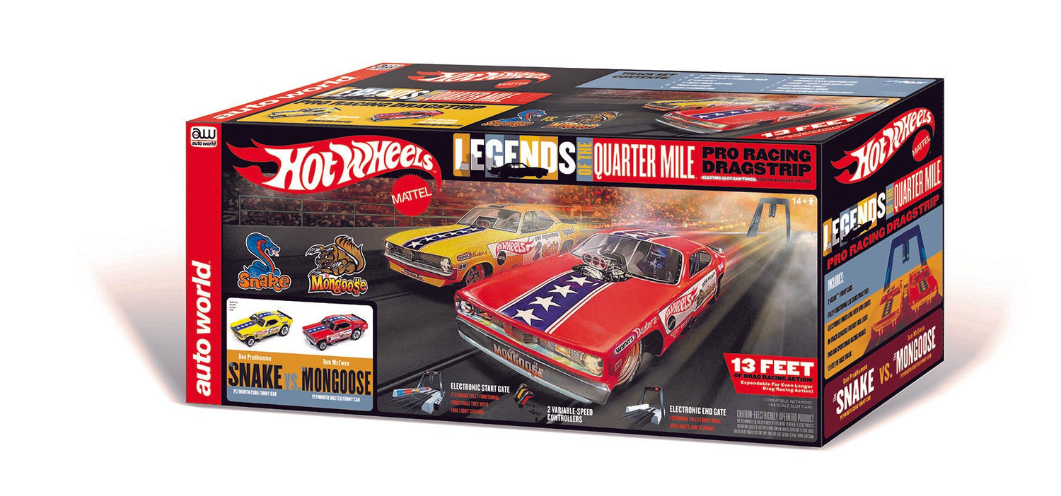 Snake vs Mongoose | SRS330 | 13’ Pro Racing Dragstrip HO Scale | Auto World-Auto World-Standard Set-ProTinkerToys
