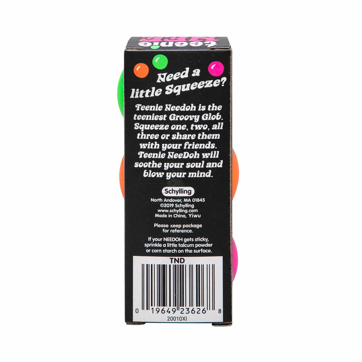 Product packaging for Teenie Nee Doh, featuring branding and barcode for Schylling TND