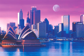 Sydney Opera House by water with a large moon setting over the city skyline for Tomax TOM100-080
