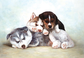 Three puppies sleeping together in a pile for Tomax TOM30-008