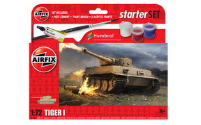 Model kit starter set with paints and tools for building a 1:72 scale Tiger I tank for Airfix A55004
