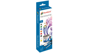 Set of enamel paint and brushes in various colors for crafting for Humbrol AA9060