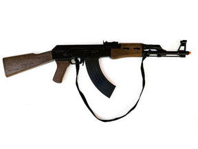 Assault rifle with wooden furniture and attached black sling for Gonher 137/6