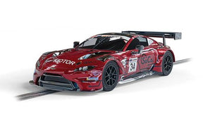 Red Aston Martin GT3 Vantage race car model on a track base for Scalextric C4233