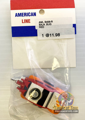 Red and white toy car, American Line BAJA Bug model for B456