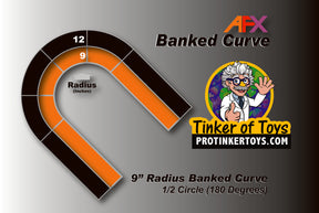 9-inch radius banked curve track section, 180 degrees arc for AFX/Racemasters 70622
