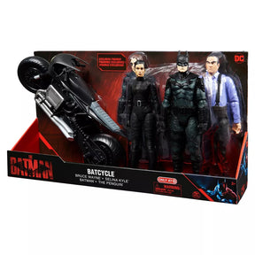 Batman Batcycle set with four action figures: Bruce Wayne, Batman, Catwoman, and The Penguin for Target DC Comics