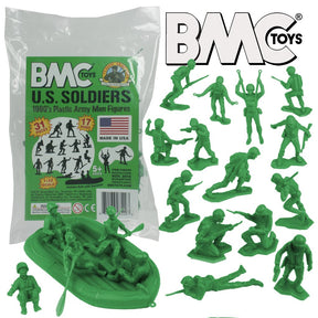 Green plastic figures of US soldiers in various poses for collecting for BMC 48549