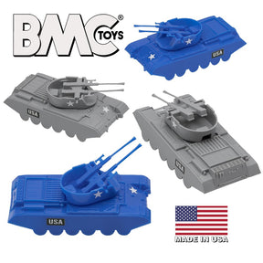 Set of blue and gray anti-aircraft tank toys for building and play for BMC 67020