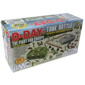 Toy set box for D-Day tank battle, featuring WWII vehicles and figures for BMC 40039