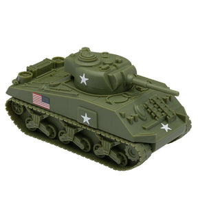 Model of a WWII Sherman M4 tank in olive drab green for BMC 67008, front view