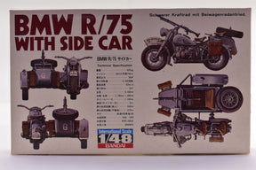 BMW R/75 motorcycle with sidecar model kit box art for Bandai Model 35417
