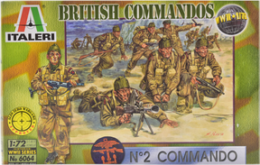British Commandos in action, 1/72 scale model kit box art for Italeri 6064