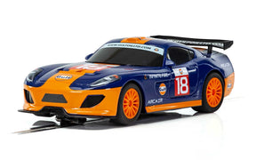 Blue and orange race car model with number 18 for Scalextric C4091