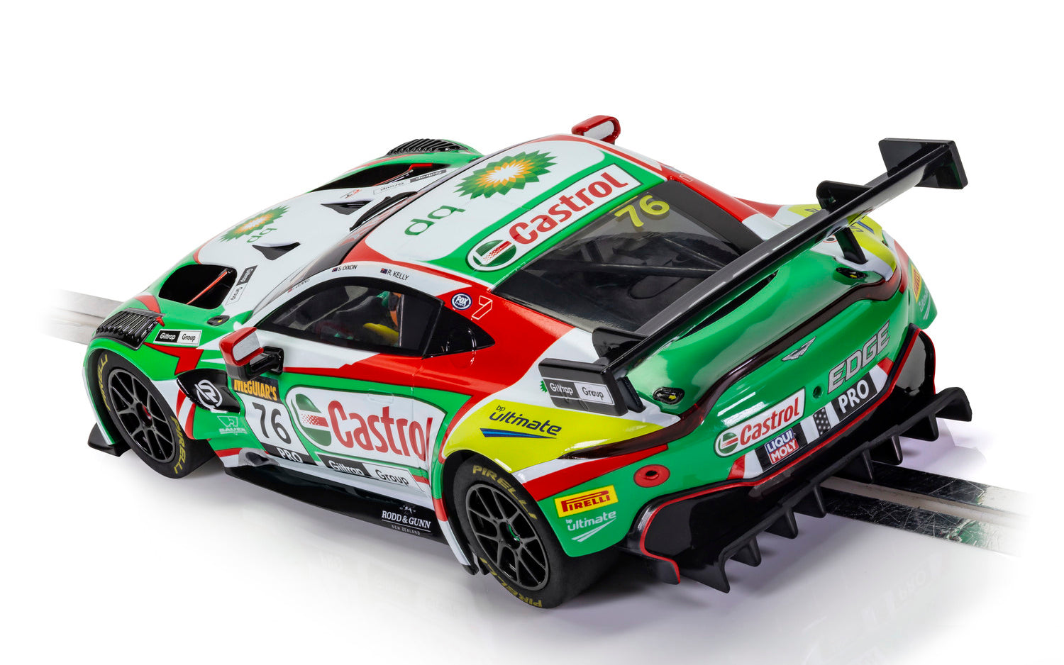 Green and white race car model, R-Motorsport Aston Martin GT3 Vantage for Scalextric C4218