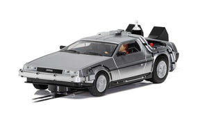 Silver DeLorean time machine slot car model for Scalextric 1/32 Slot Car C4249, front view