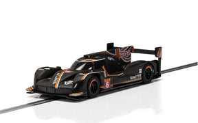 Black and orange Ginetta race car model on a track for Scalextric C4264
