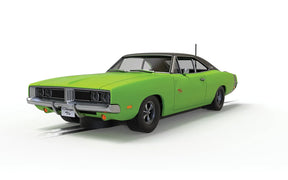Green slot car of a classic Dodge Charger RT car for Scalextric C4326