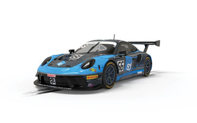 Blue Porsche 911 GT3 R race car model from British GT 2022 for Scalextric C4415