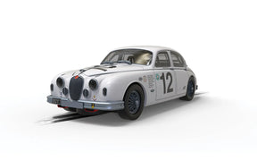Silver Jaguar MK1 slot car with racing number 12 for Scalextric C4419