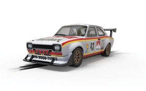 White Ford Escort MK1 race car model with racing decals for Scalextric C4421