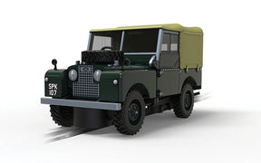 Green Land Rover Series 1 model with tan canvas top for Scalextric C4441
