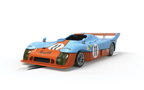 Blue and orange 1975 race car model, LeMans winner special edition for Scalextric C4443