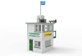 Model control tower with signage, featuring windows and a flagpole for Scalextric C8189