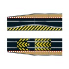 Railway track extension pack with black and yellow hazard stripes for Scalextric C8511