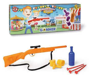Carnival shooting gallery playset with toy gun and bottles for Gonher 909/0