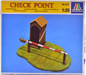 Model kit box art showing a scale model of a checkpoint structure on green ground for Italeri 415