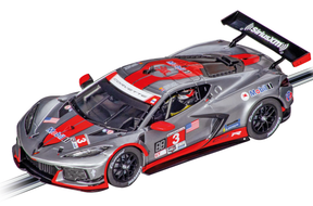 Silver Corvette race car model, "No. 3," on a display base for Carrera 20027690