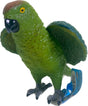 Green parrot toy, standing with spread wings, ready for play for Mamejo MAJ23202