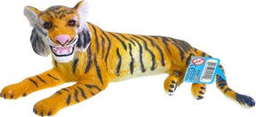 Stuffed toy tiger lying down, yellow and black stripes for Mamejo MAJ55051