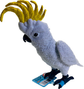 White cockatoo stuffed toy with bright yellow crest, standing on a base for Mamejo MAJ23203
