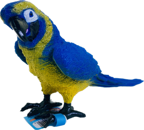 Blue and yellow macaw toy perched on a base for Mamejo MAJ23201