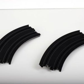 Curved track pieces for racing, showing two sets of black, curved sections for AFX/Racemasters 70613