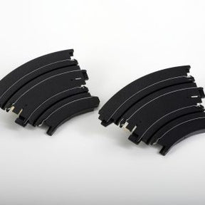 Curved track pieces for racing, showing two sets of black, curved components for AFX/Racemasters 70611