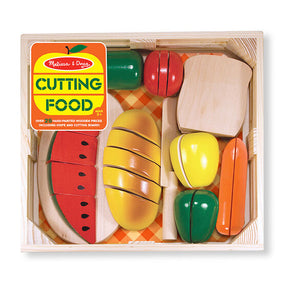 Wooden play food set with colorful, hand-painted, and safe cutting pieces for Melissa and Doug 487