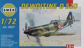 Scale model kit box art featuring a green Dewoitine D 520 aircraft for SMER 0837