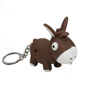 Brown donkey keychain with attached ring, featuring lights and sound for BVP 84082