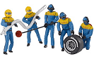 Set of five blue and yellow figures representing mechanics or workers for Carrera 21132