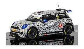 Miniature race car replica, BMW Mini Cooper, with sponsor decals for Scalextric C3873