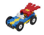 Blue and red toy car with a blocky, textured rear section for Plus Plus GO! 05088